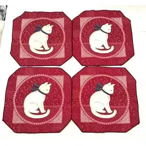 4 Cranston Simple Treasures Cat Placemats Floral Red Rose Cottage Grandma Core